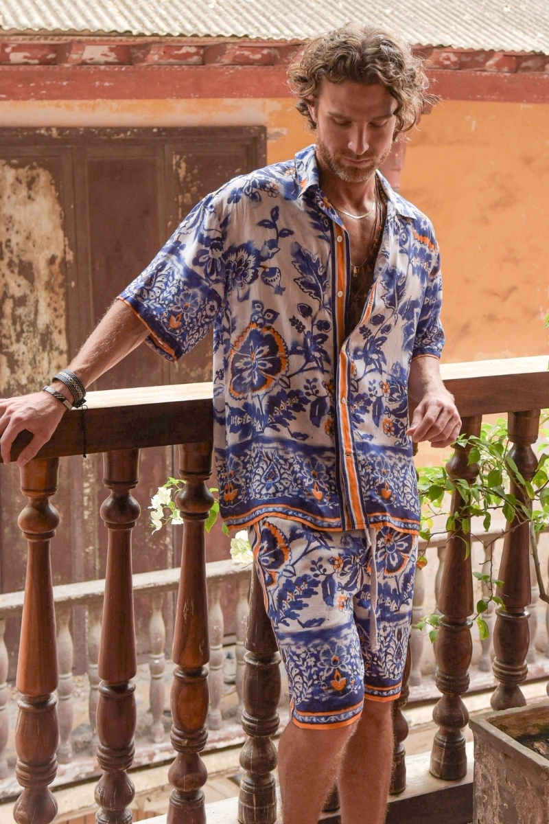 Short Bogota - bleue multicouleur - style nomade floral -  collection Shay - Miss June Paris - 1