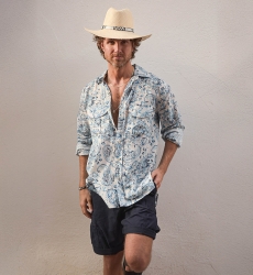 Chemise Filandia - blanche - imprimé paisley / bleu - manche longue - poches frontales - collection Shay - Miss June Paris - 2