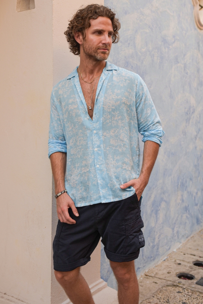 Shirt Salento – blue – white floral print – long sleeves – lightweight fabric – Shay collection – Miss June Paris – 7