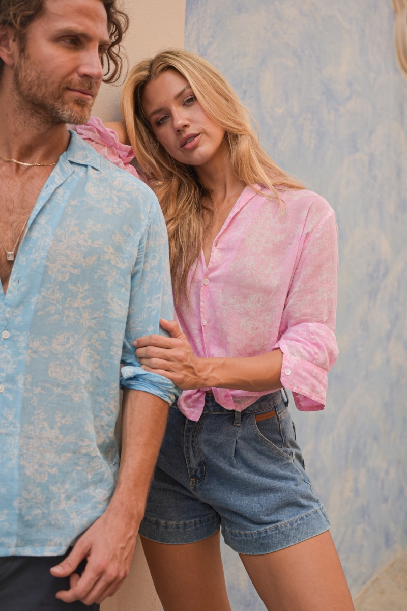 Shirt Salento – pink – white floral print – long sleeves – lightweight fabric – Shay collection – Miss June Paris – 5