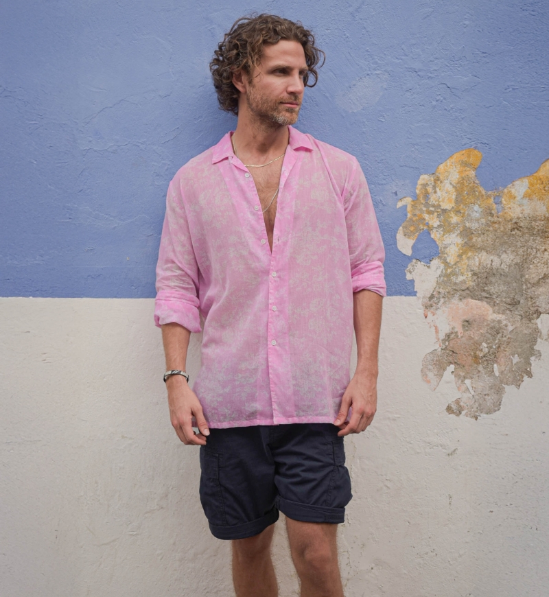 Shirt Salento – pink – white floral print – long sleeves – lightweight fabric – Shay collection – Miss June Paris – 2