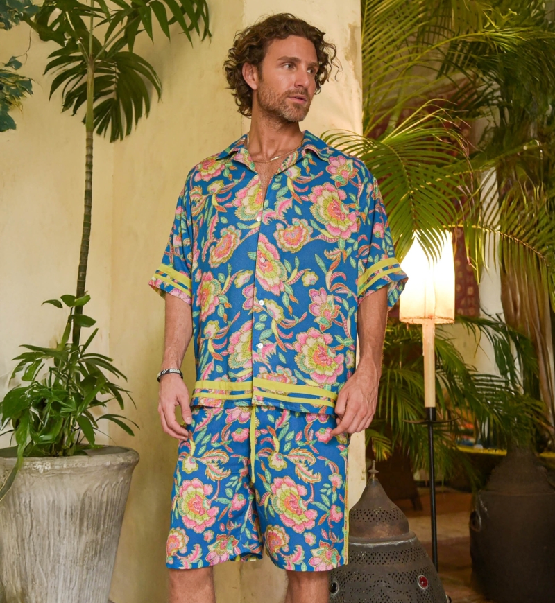 Chemise Manches Courtes Lorica - bleu - motif floral / multico - tissu légère - collection Shay - Miss June Paris - 4