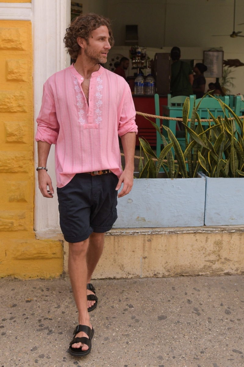 Camisa Jerico – rosa con detalles bordados en blanco – mangas largas – colección Shay – Miss June Paris – 3