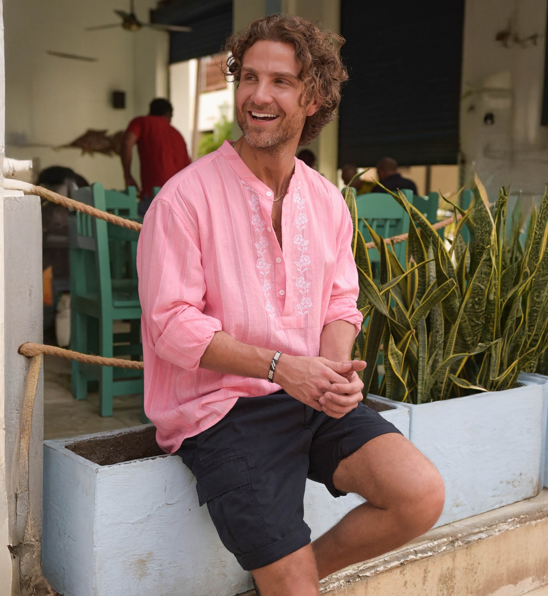 Chemise Jerico - rose avec des détails brodés en blanc - manches longues - collection Shay - Miss June Paris - 2