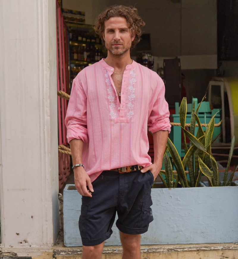 Shirt Jerico – pink with white embroidered details – long sleeves – Shay collection – Miss June Paris – 4