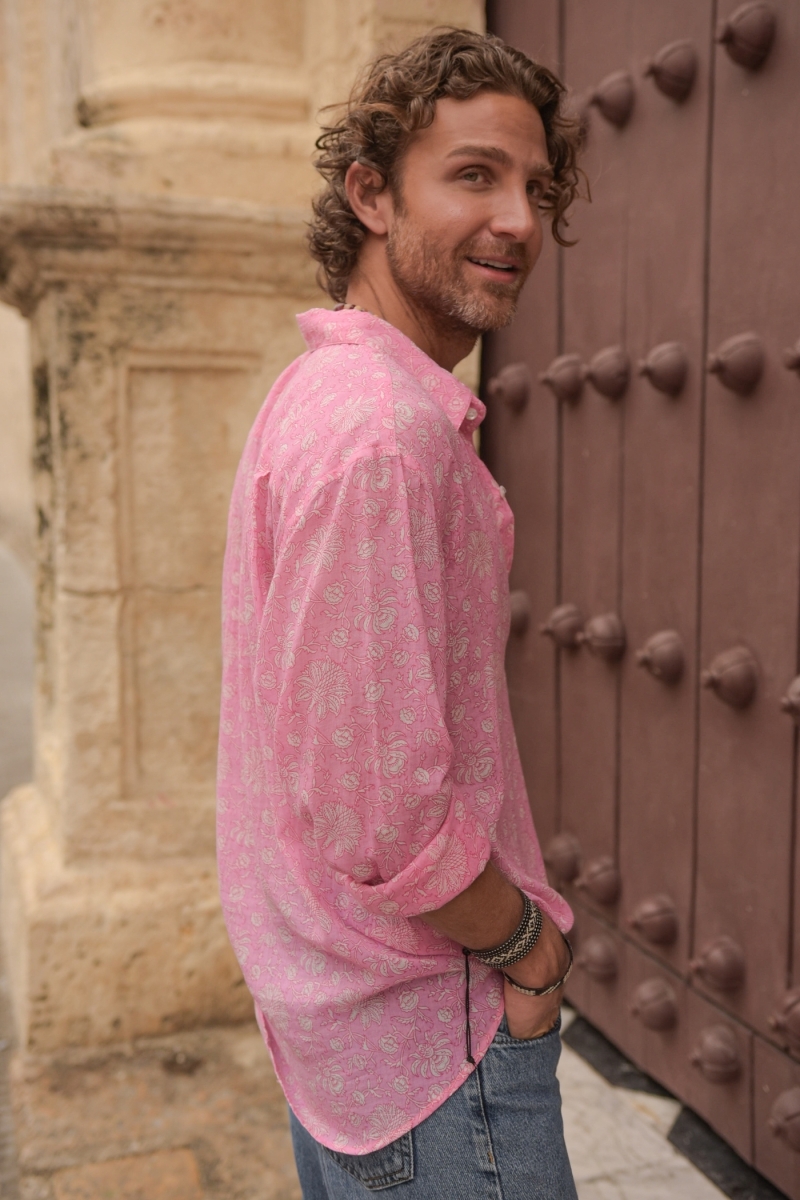 Shirt Florencia – pink – delicate white print – long sleeves – lightweight fabric – Shay collection – Miss June Paris – 6