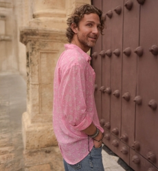 Chemise Florencia - rose - délicat imprimé blanc - manches longues - tissu léger - collection Shay - Miss June Paris - 6