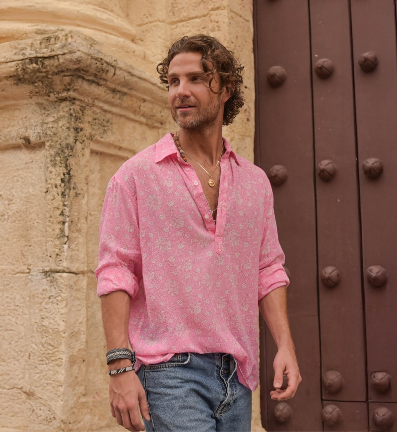 Chemise Florencia - rose - délicat imprimé blanc - manches longues - tissu léger - collection Shay - Miss June Paris - 4