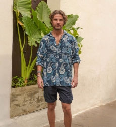 Chemise Guatape - bleu marine - imprimé floral - manche longue - collection Shay - Miss June Paris - 2