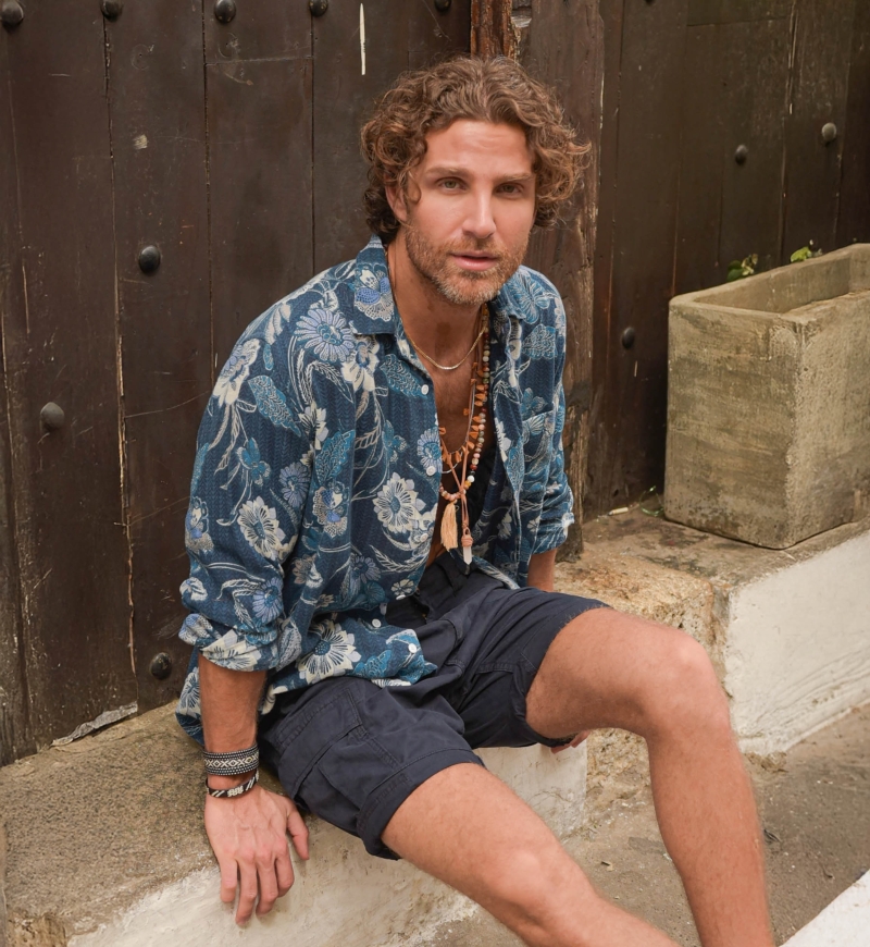 Chemise Guatape - bleu marine - imprimé floral - manche longue - collection Shay - Miss June Paris - 1