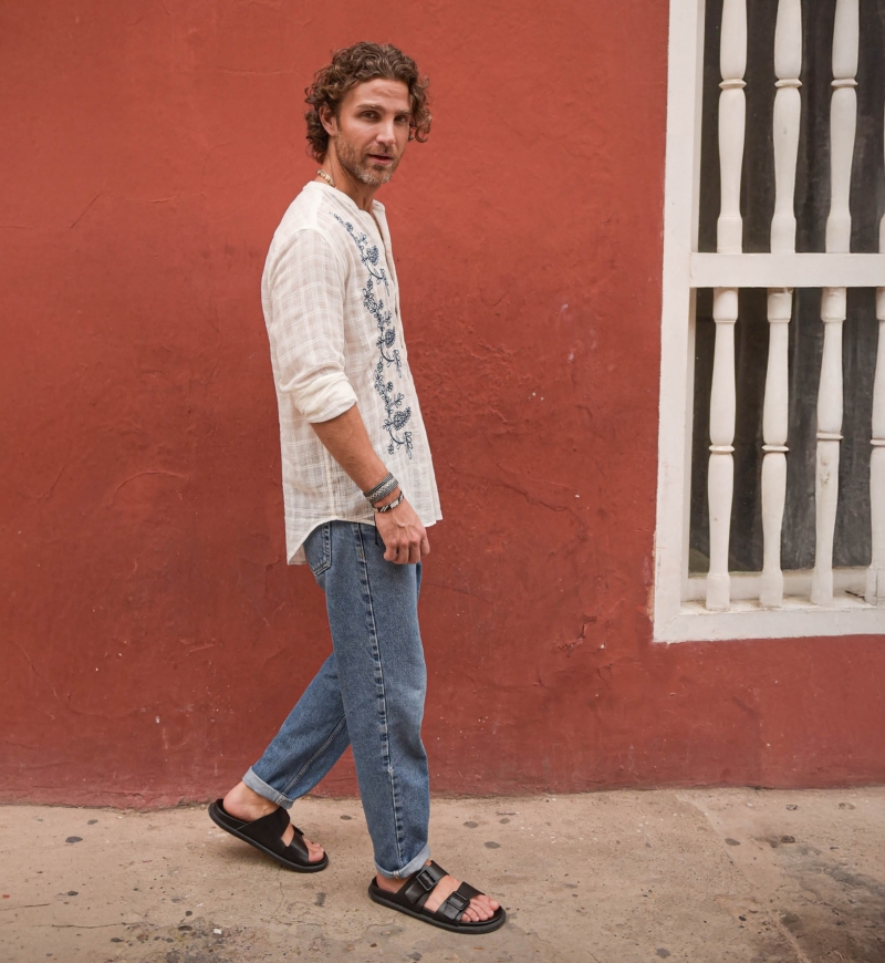 Cocora Shirt – white – blue embroidery – long sleeves – fluid material – Shay collection – Miss June Paris – 3