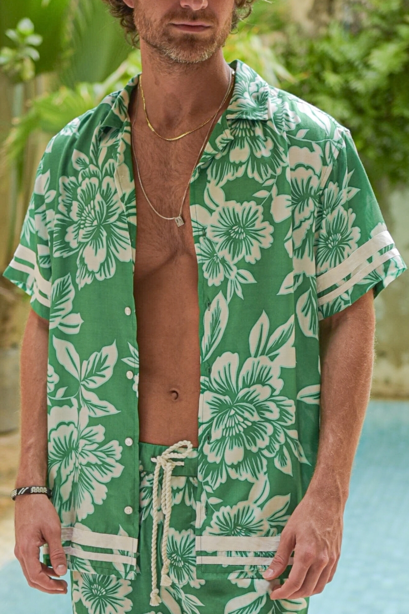 Camisa de Manga Corta Santa Marta – verde – estampado floral blanco – colección Shay – Miss June Paris – 3