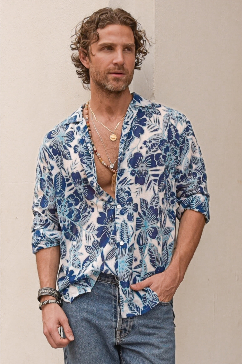 Chemise Barranquilla - blanche/bleue - imprimé floral - manche longue - collection Shay - Miss June Paris - 3