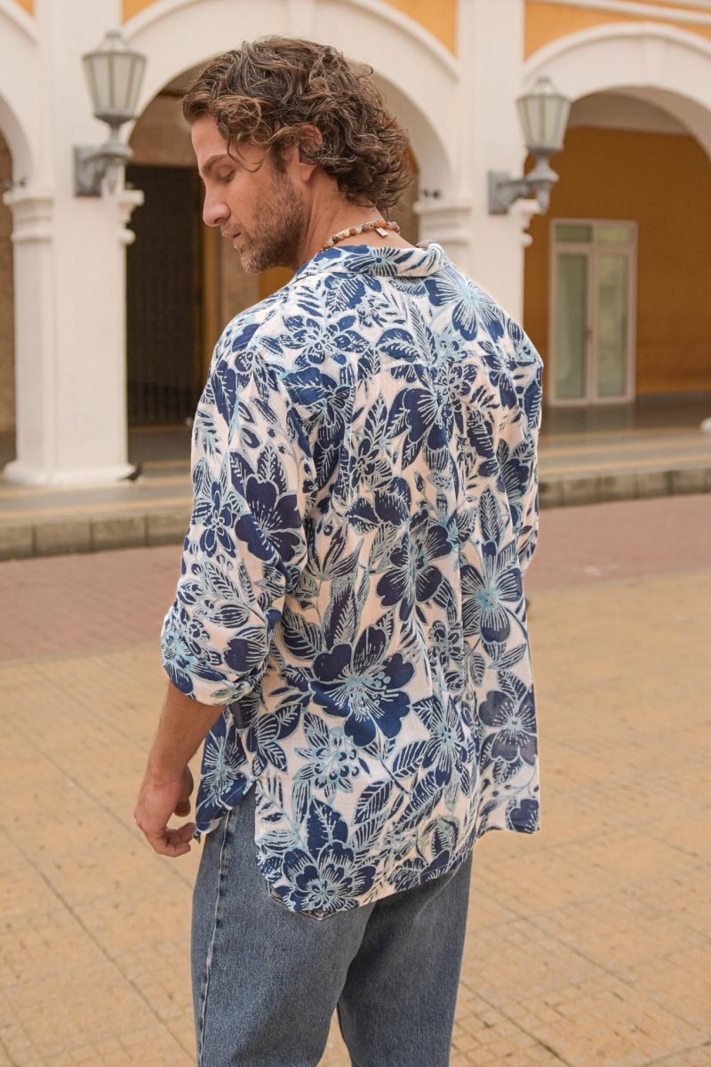 Camisa Barranquilla – blanca/azul – estampado floral – manga larga – colección Shay – Miss June Paris – 4