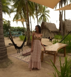 Long Dress Belen: pink - crochet top - thin straps - golden details - Miss June Paris - 3