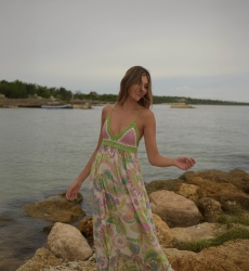 Long Dress Hortensia: multicolor - floral pattern - crochet top - thin straps - Miss June Paris - 5