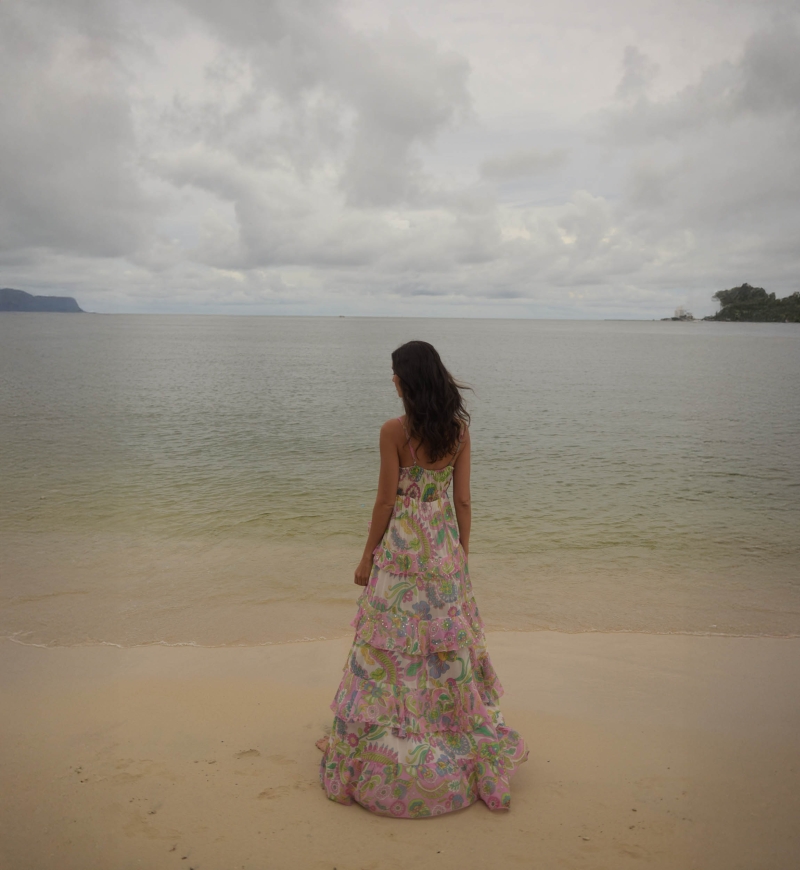 Vestido Largo Ingrid: multicolor - estampado floral - tirantes - talla única M/L - volantes fluidos - Miss June Paris - 4