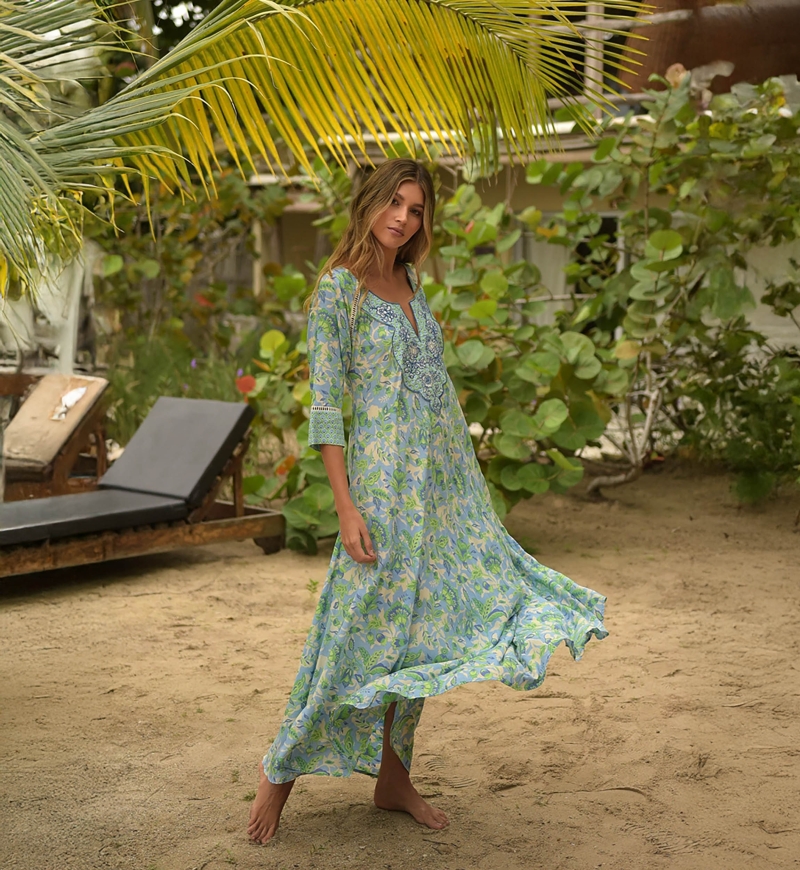 Robe longue Mariana - vert/bleu- imprimé floral - Miss June Paris - 4