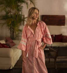 Rita long dress - peach color - sophisticated details - paisley print - Miss June Paris - 1