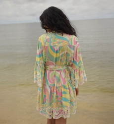 Vestido Corto Querida: colores pastel - estilo casual - bordado - adornado con pequeños espejos - Miss June Paris - 4