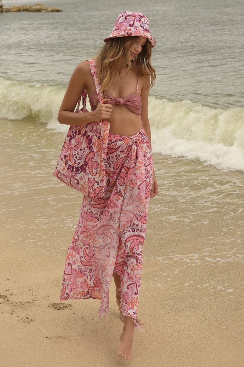 Pareo La Plage - motifs oranges et violets - Miss June Paris - 1
