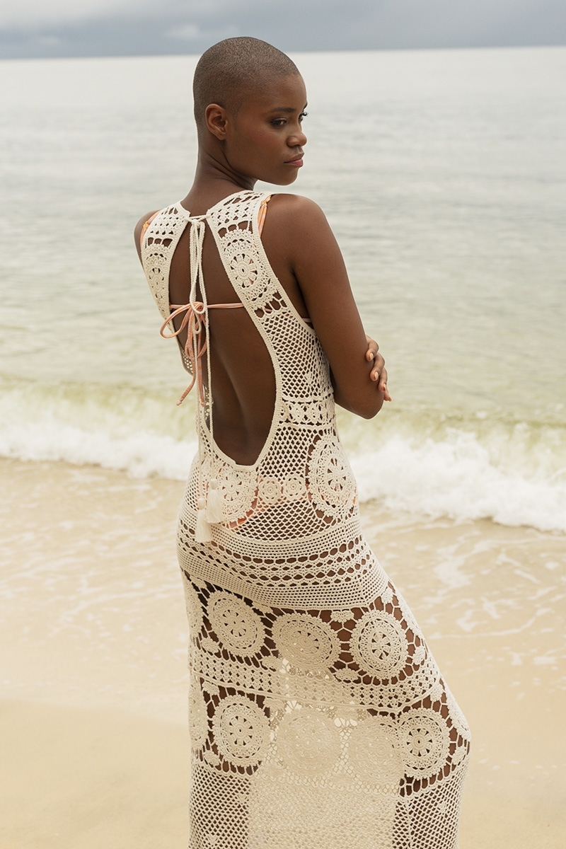 Angel Long Dress - White - Crochet - Short Sleeves - Open Back - Bohemian - Miss June Paris - 2