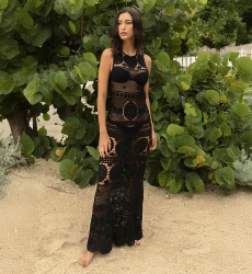 Robe Longue Angel - noire - en crochet - manche courte - dos découvert - boheme - Miss June Paris - 1