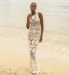 Robe Longue Angel - blanche - en crochet - manche courte - dos découvert - boheme - Miss June Paris - 1