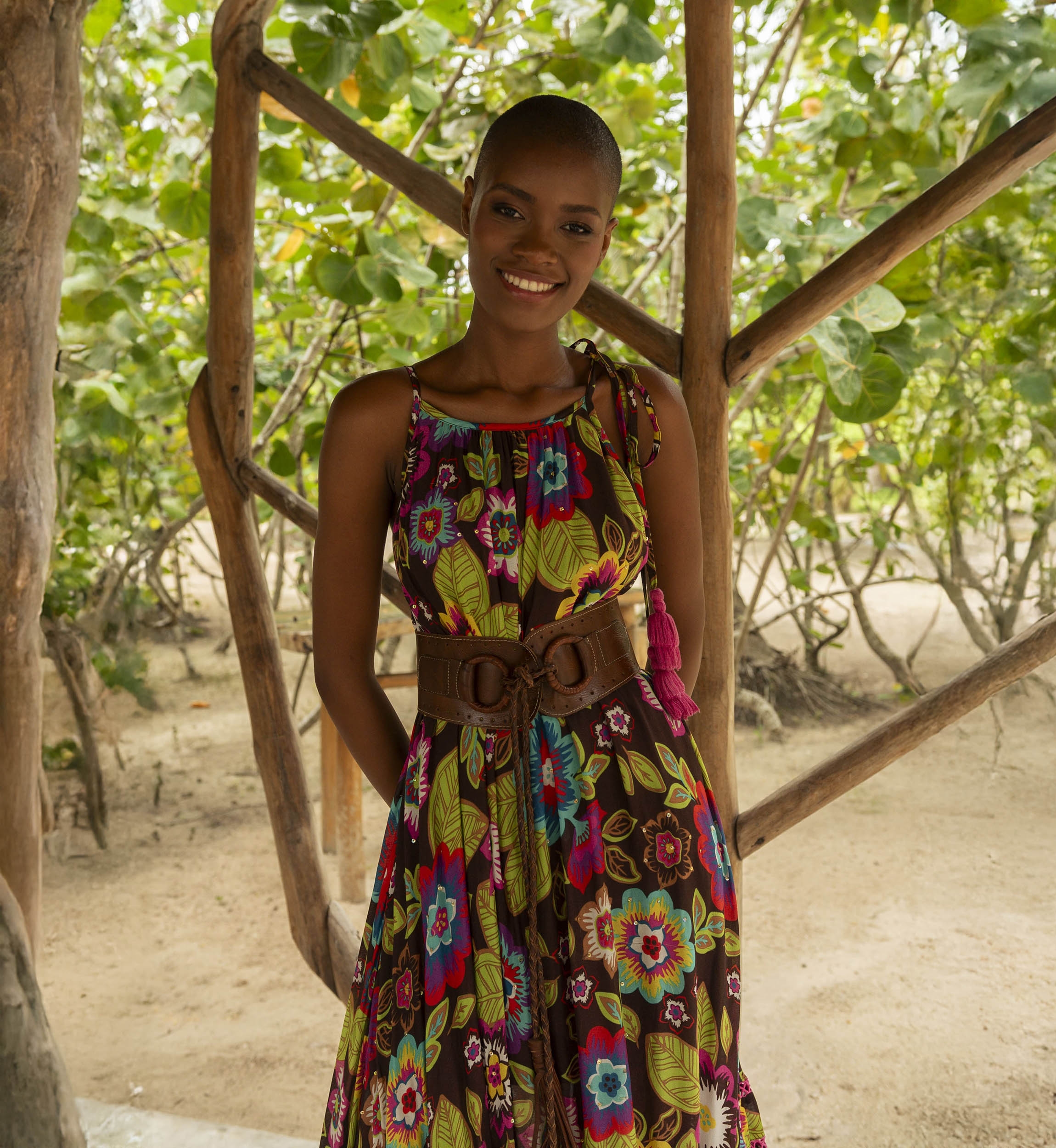 robe longue ASTOR : marron - fleurie boheme - bretelles fines - Miss June Paris - 1