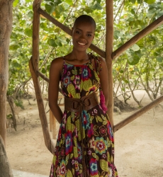 Long dress ASTOR: brown - boho floral - thin straps - Miss June Paris - 1