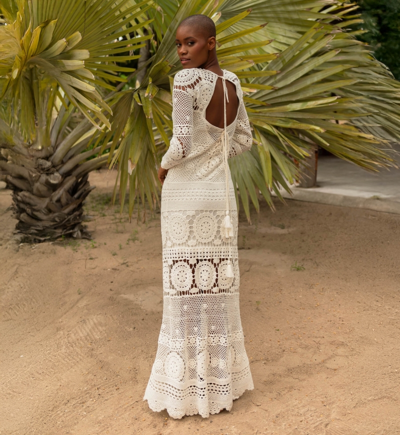 Birkin Long Dress - white- Crochet - Long Sleeves - Bohemian - Miss June Paris - 2