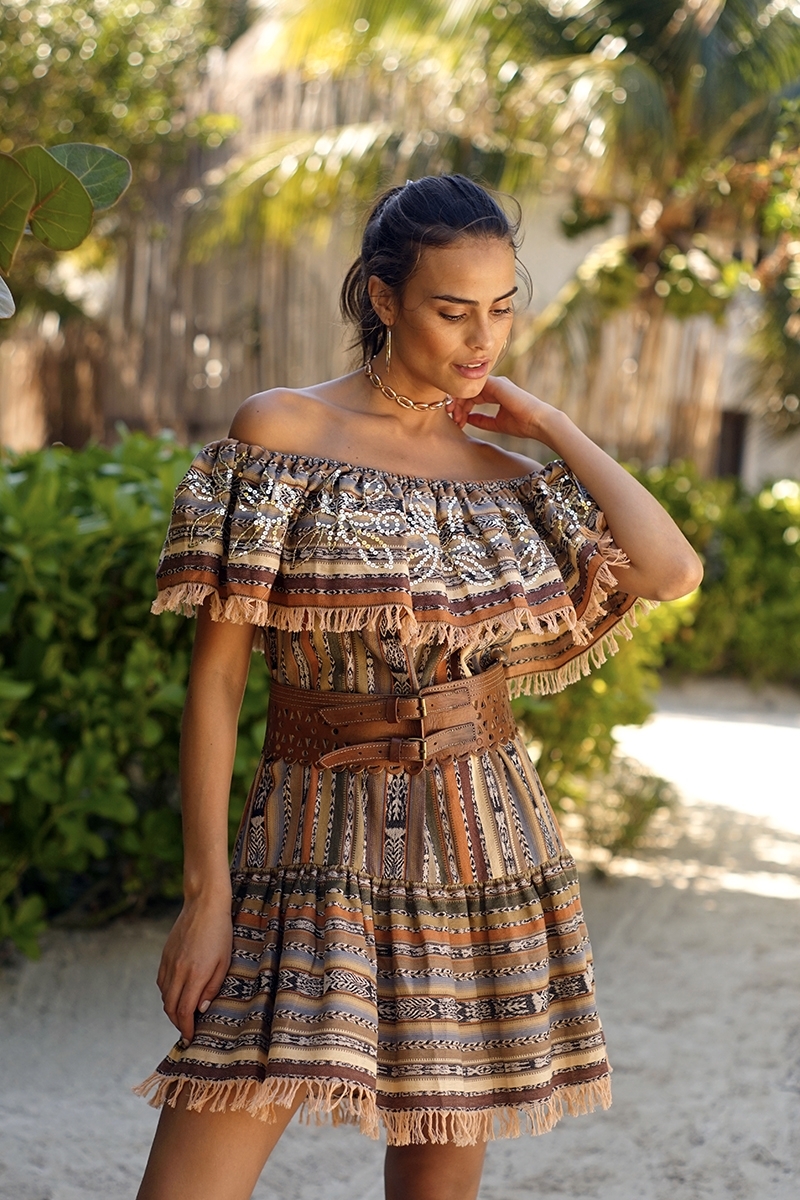 Vestido corto Shiloh - marrón - lentejuelas bordadas - Miss June Paris - 2