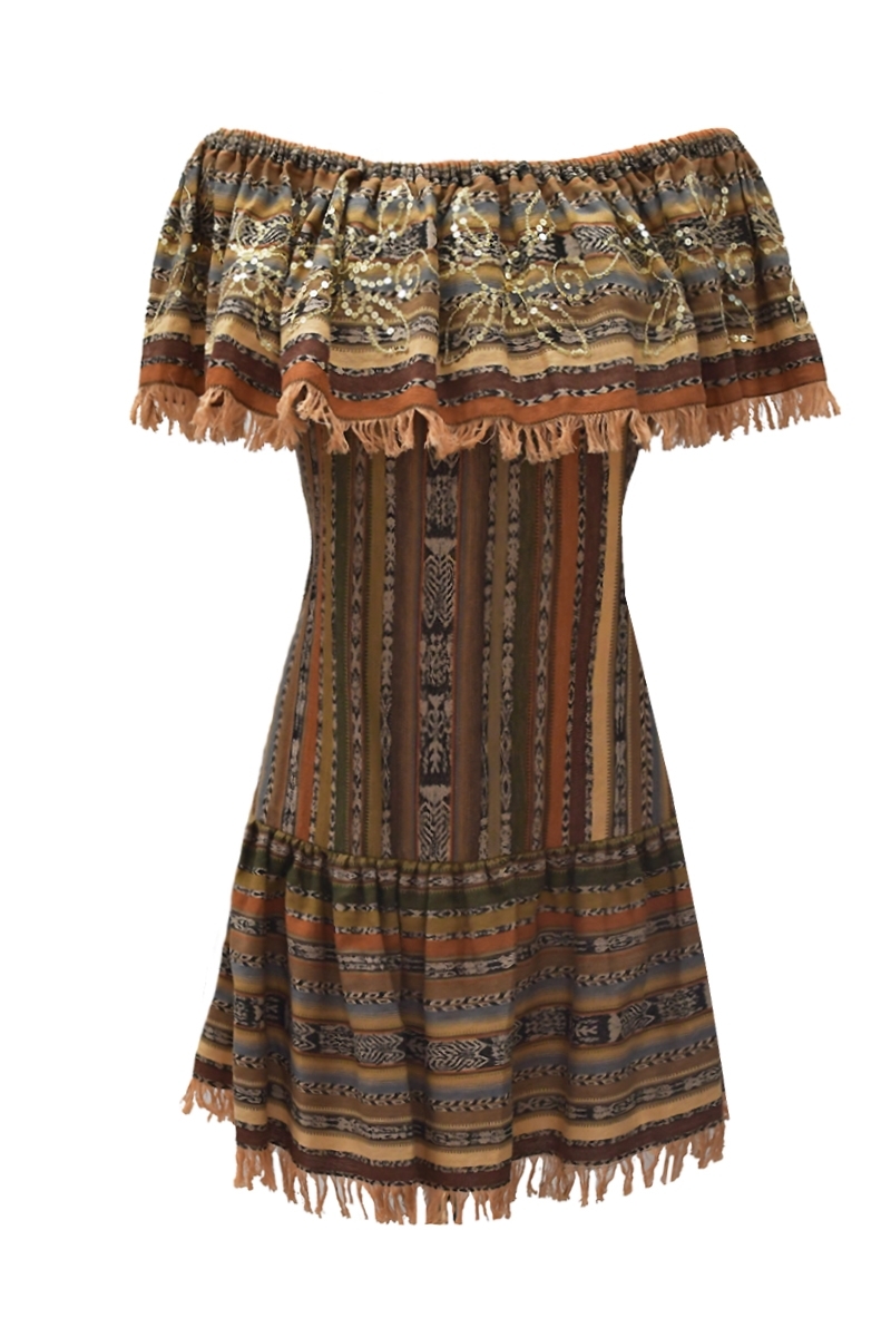 Robe courte Shiloh - couleur marron - sequins brodés - Miss June Paris - 4