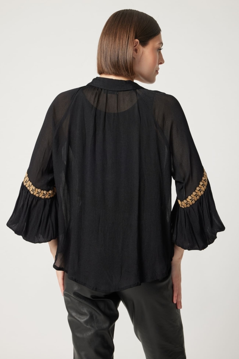 Camisa mujer Anya - negra - detalles bordados - manga larga - look bohemio chic - Miss June Paris - 4