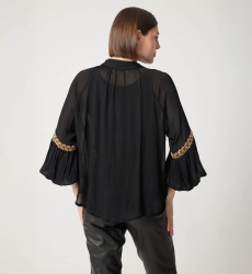Anya women's shirt - black - embroidered details - long sleeve - bohemian chic look - Miss June Paris - 4