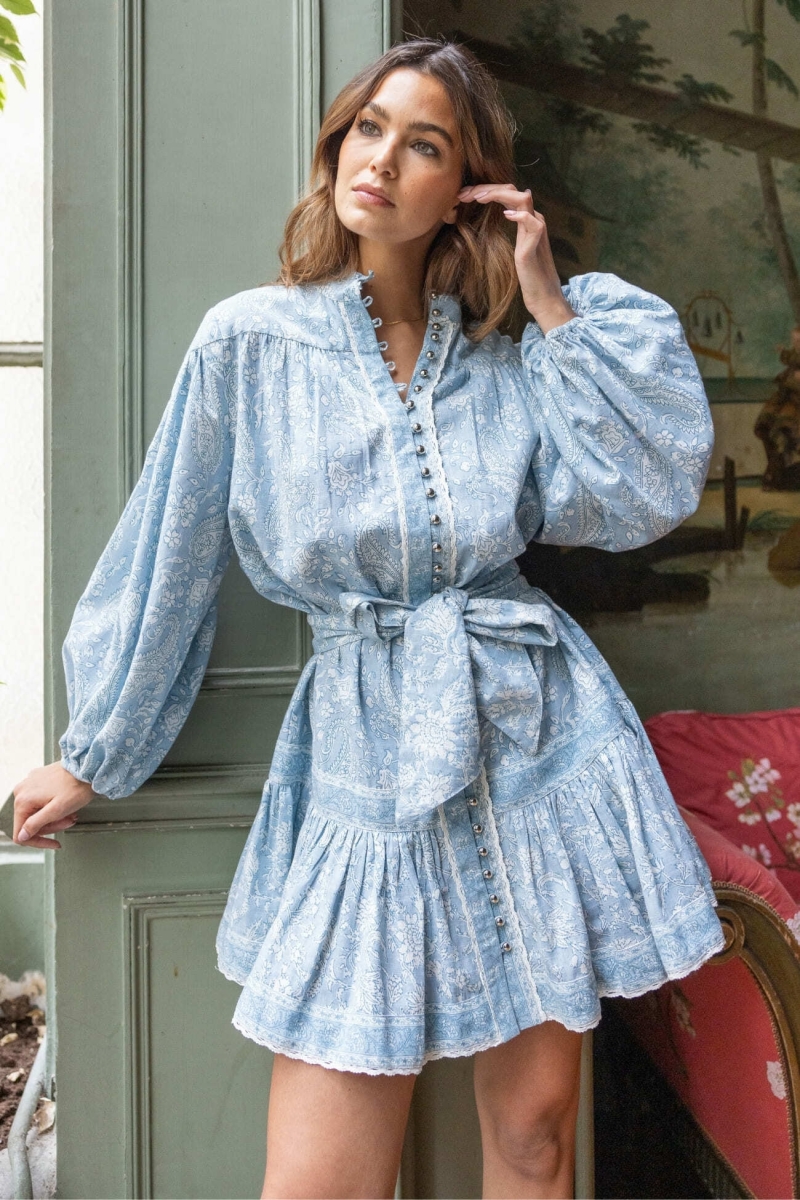 Robe courte Clémence - motif paisley - boutons argentés - 100% coton - Miss June Paris - 2