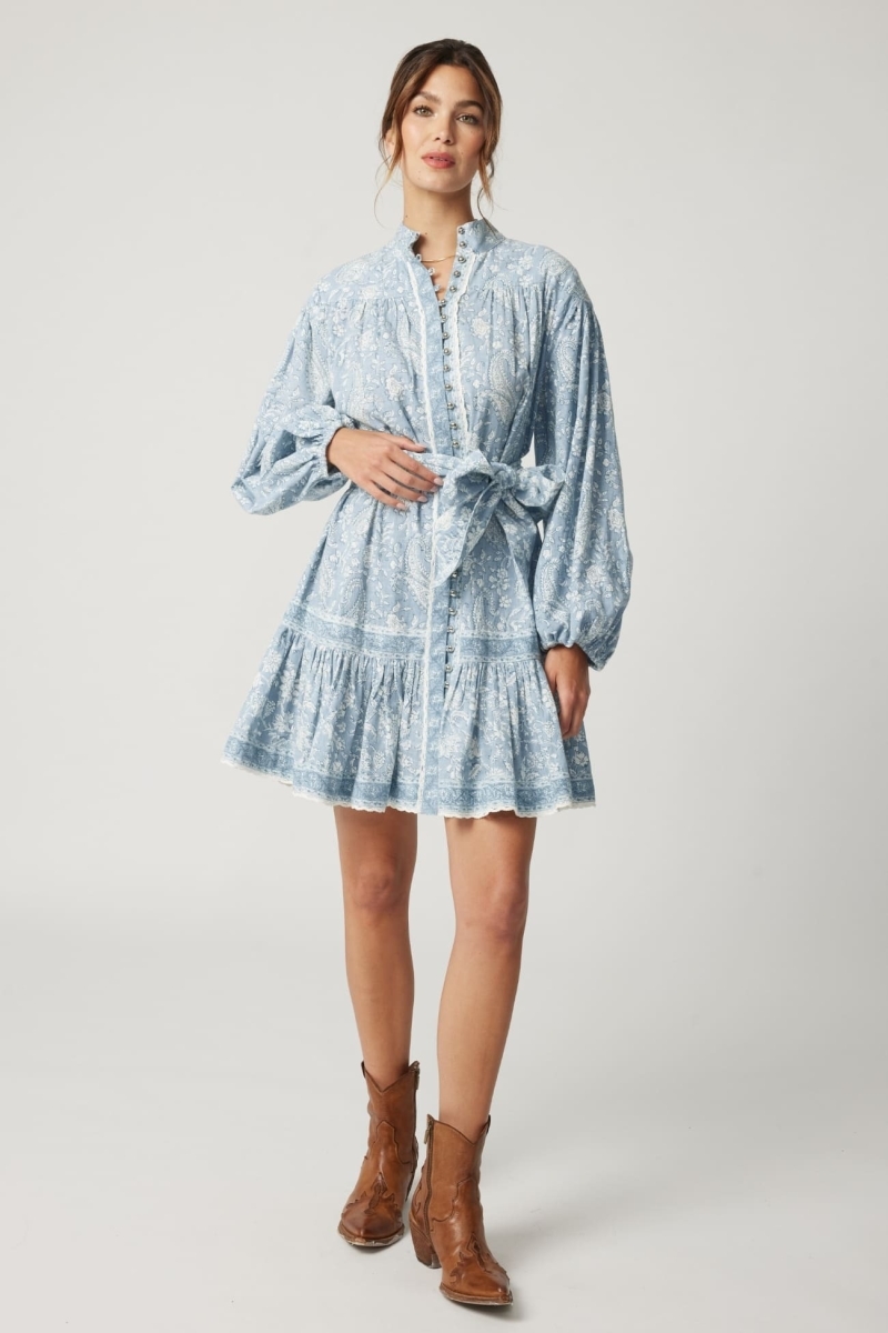 Robe courte Clémence - motif paisley - boutons argentés - 100% coton - Miss June Paris - 1