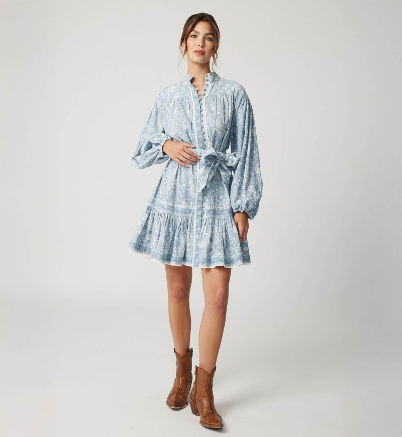 Clemence short dress - paisley pattern - silvery buttons - 100% cotton - Miss June Paris - 1