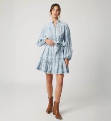 Vestido corto Clemence - estampado cachemir - botones plateados - 100% algodón - Miss June Paris - 1