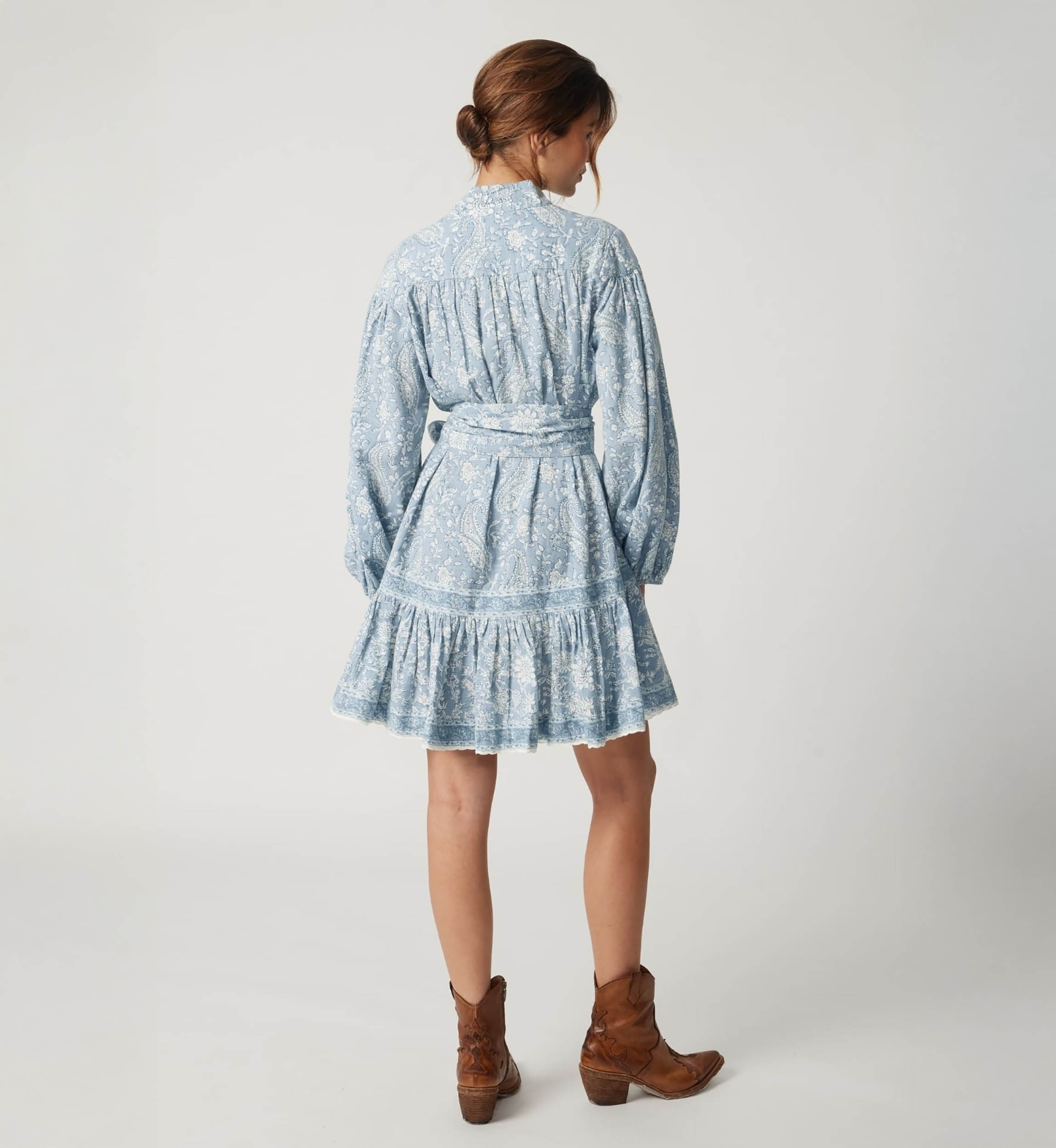 Clemence short dress - paisley pattern - silvery buttons - 100% cotton - Miss June Paris - 4