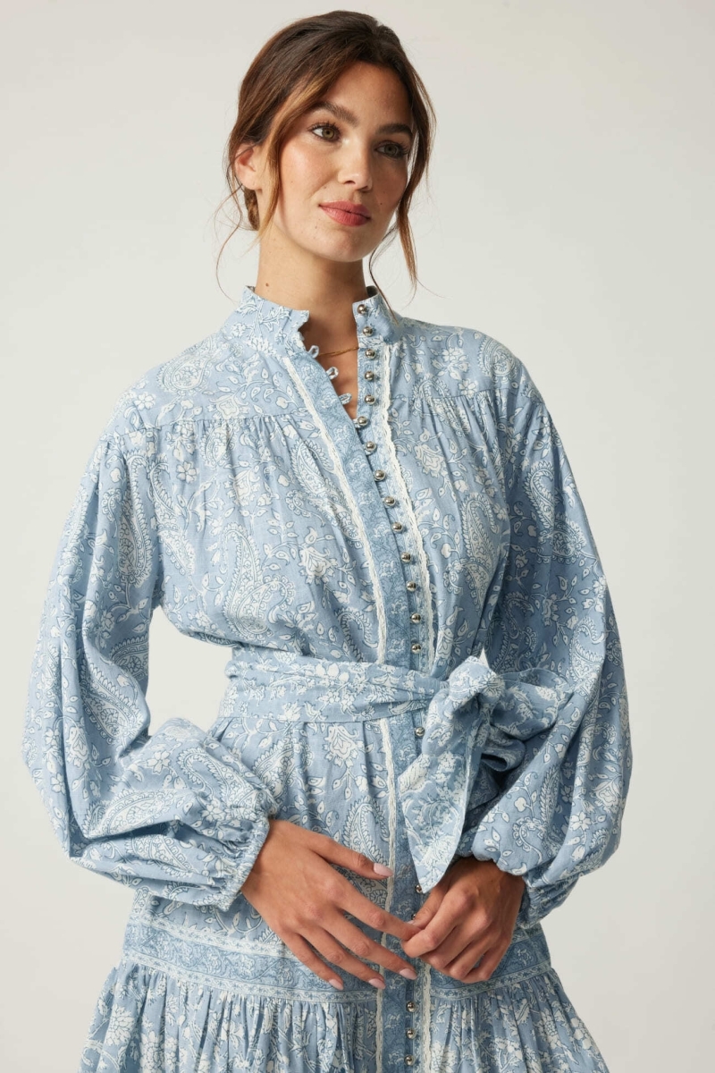 Robe courte Clémence - motif paisley - boutons argentés - 100% coton - Miss June Paris - 5