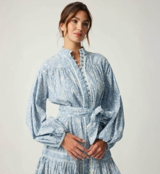 Clemence short dress - paisley pattern - silvery buttons - 100% cotton - Miss June Paris - 5