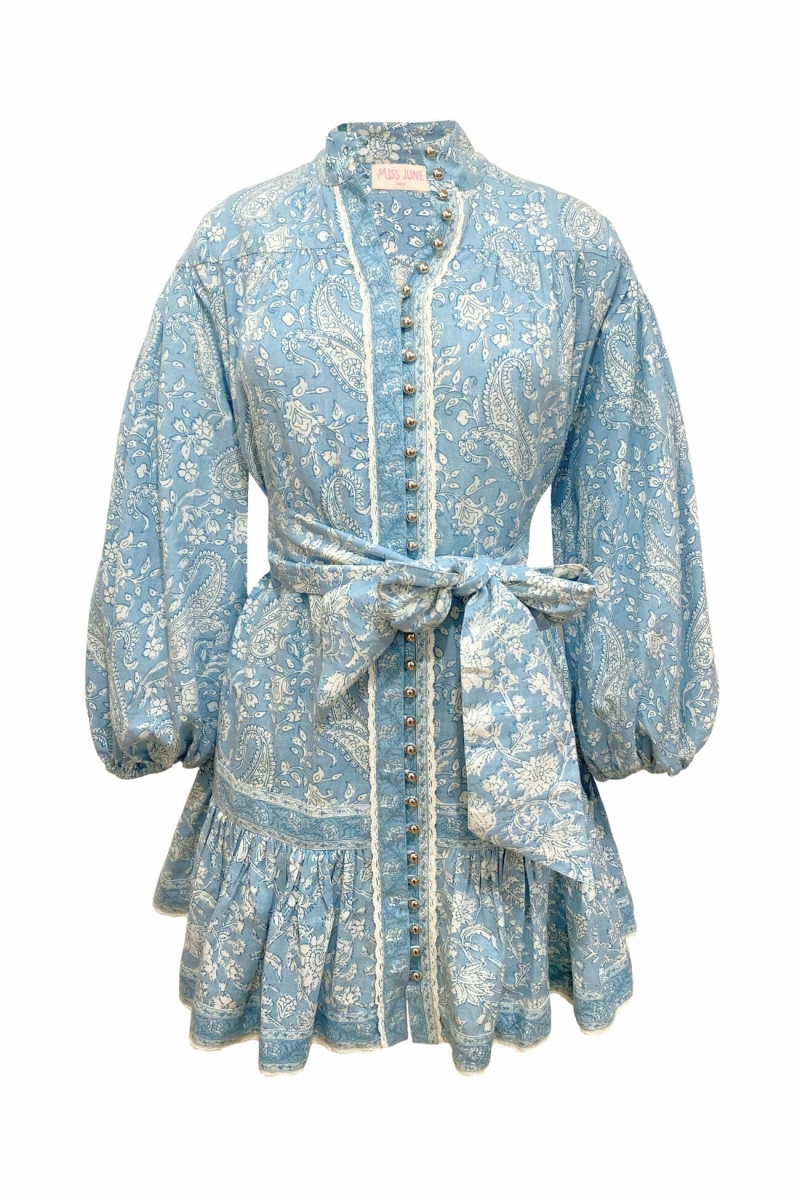 Robe courte Clémence - motif paisley - boutons argentés - 100% coton - Miss June Paris - 6