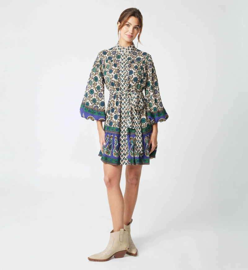 Vestido corto Charlotte - motivos verdes y beige - Miss June Paris - 3