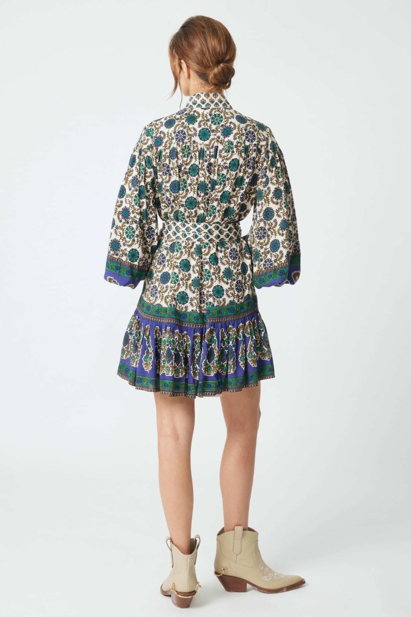 Robe courte Charlotte - motifs verts et beiges - Miss June Paris - 4