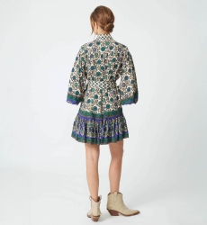 Charlotte short dress - green and beige motifs - Miss June Paris - 4