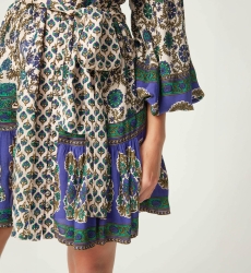 Robe courte Charlotte - motifs verts et beiges - Miss June Paris - 5