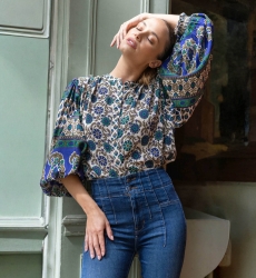 Blusa Ophelie - motivos verdes y beige - Miss June Paris - 3