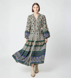 Vestido largo Eleonore - beige y verde - Miss June Paris - 3