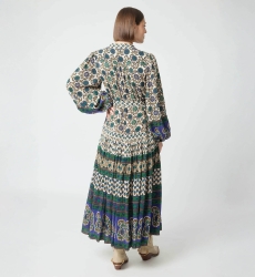 Eleonore long dress - beige and green - Miss June Paris - 4